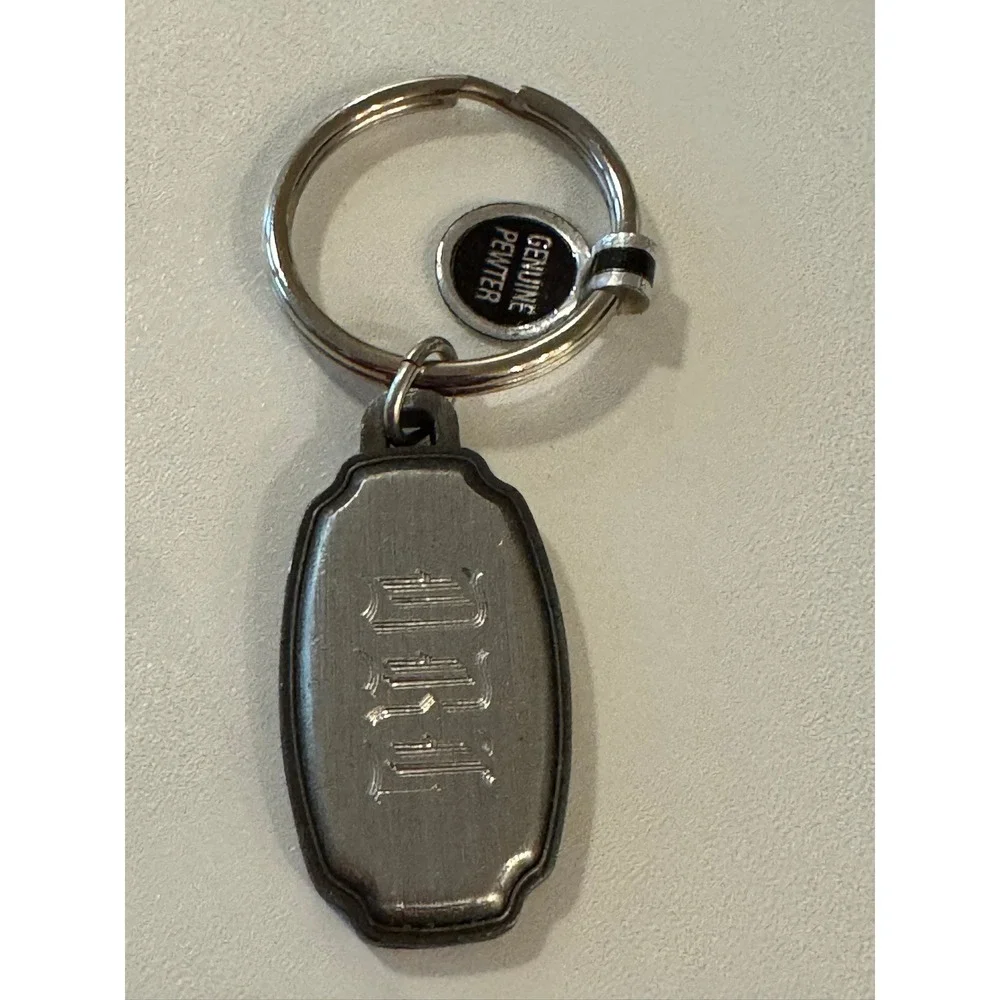 Vintage Genuine Pewter DRL Monogram Keychain Key Ring